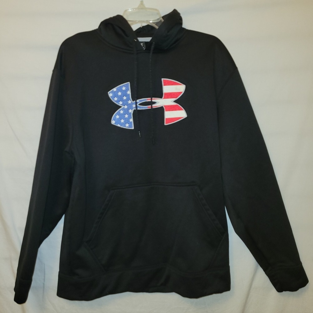 Under Armour Adult Medium Patriotic Logo Black Hoodie Long Sleeve Pullover G1‎